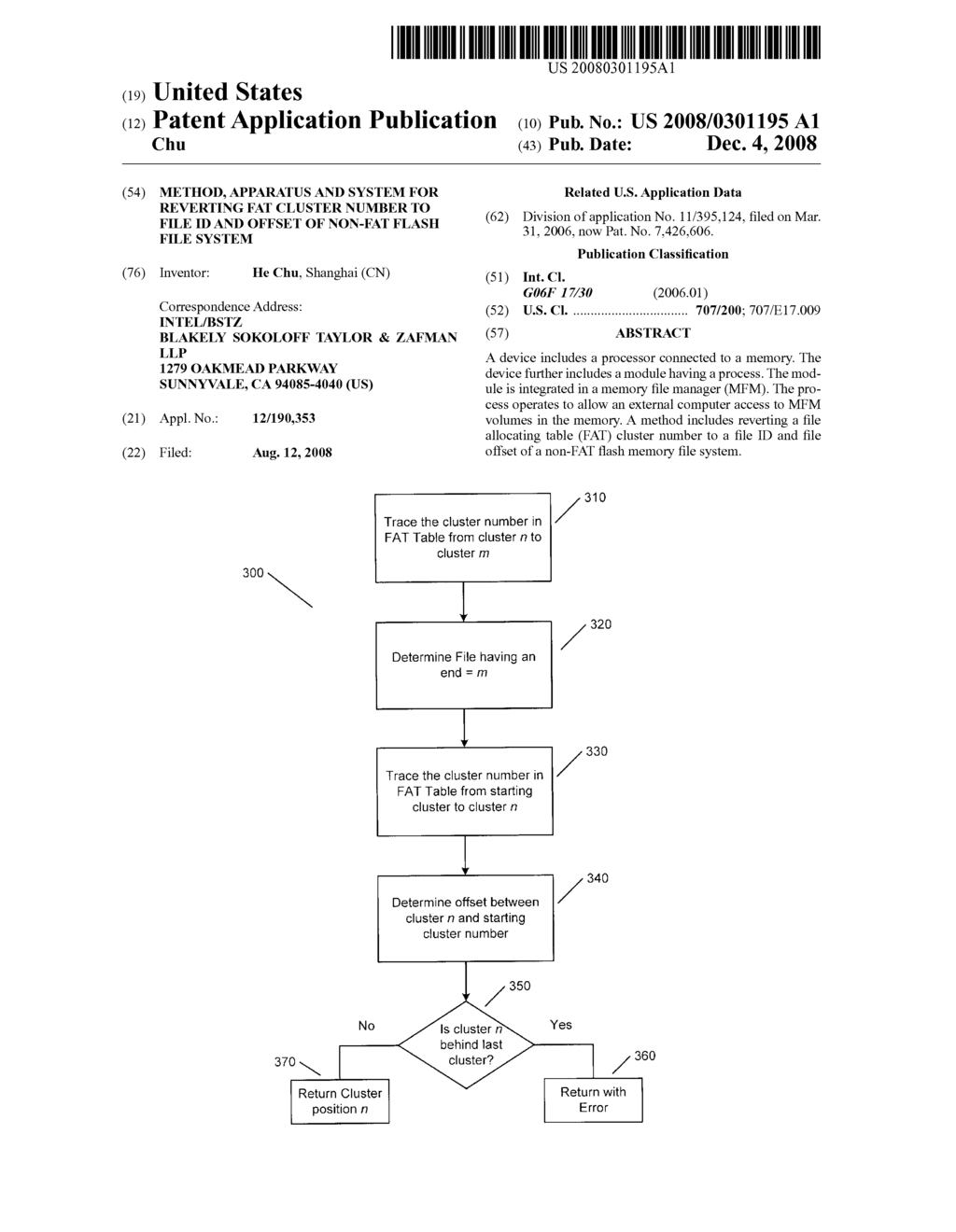 METHOD, APPARATUS AND SYSTEM FOR REVERTING FAT CLUSTER NUMBER TO FILE ID AND OFFSET OF NON-FAT FLASH FILE SYSTEM - diagram, schematic, and image 01