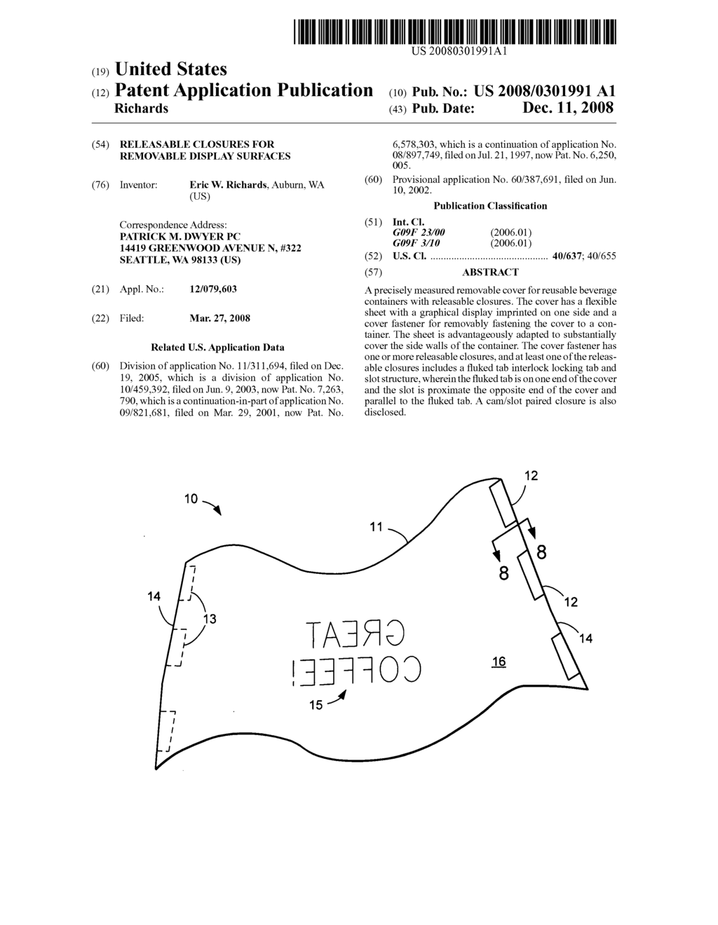 Releasable closures for removable display surfaces - diagram, schematic, and image 01