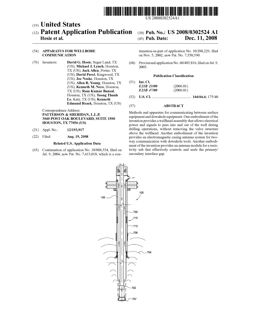 APPARATUS FOR WELLBORE COMMUNICATION - diagram, schematic, and image 01