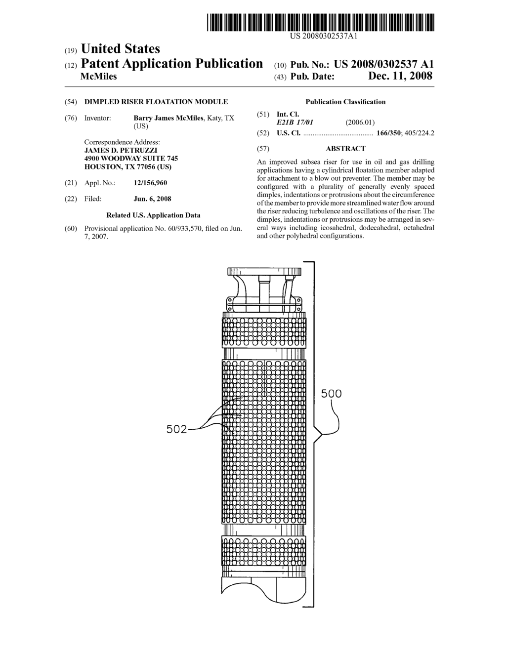 Dimpled riser floatation module - diagram, schematic, and image 01