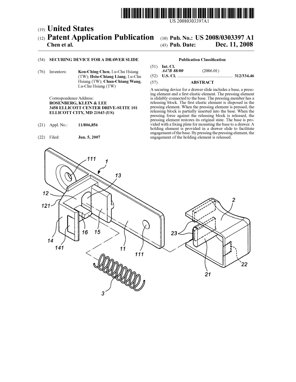 Securing device for a drawer slide - diagram, schematic, and image 01