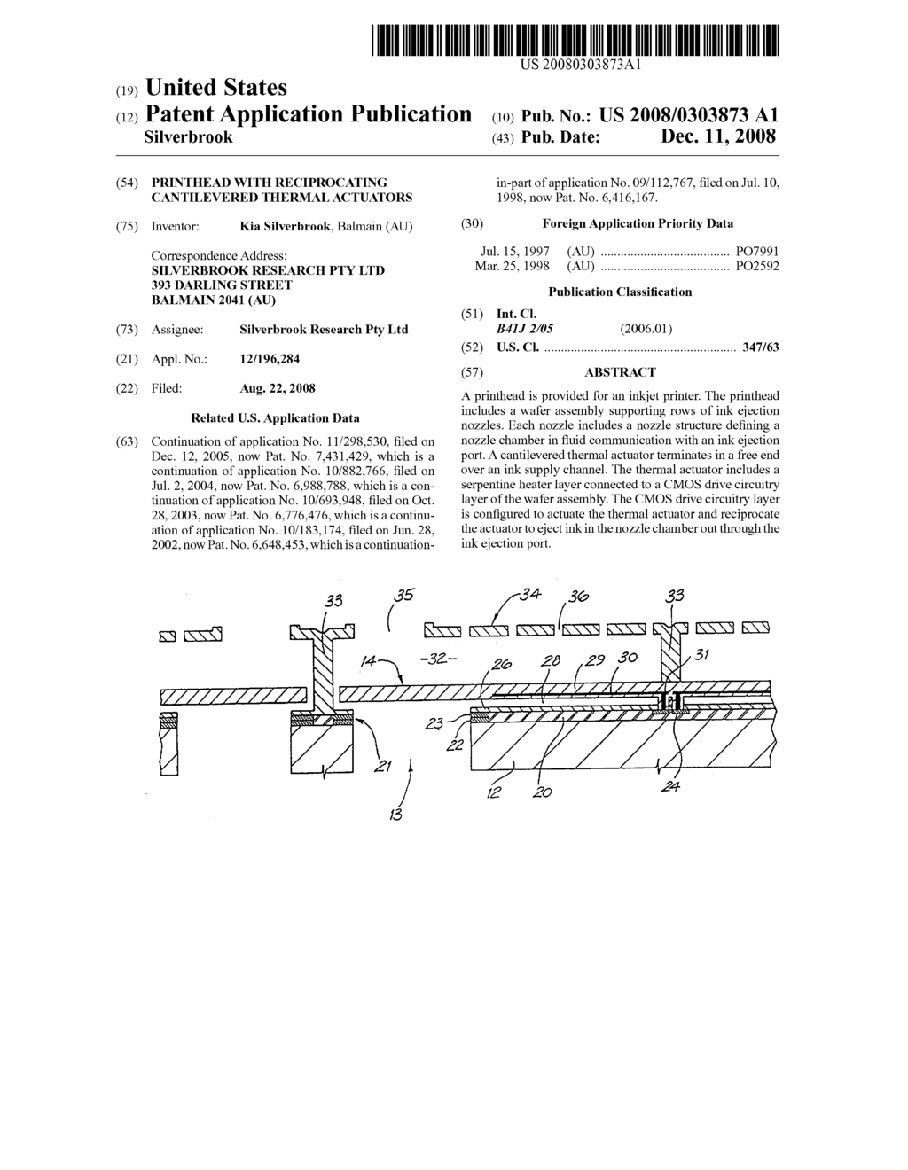 PRINTHEAD WITH RECIPROCATING CANTILEVERED THERMAL ACTUATORS - diagram, schematic, and image 01