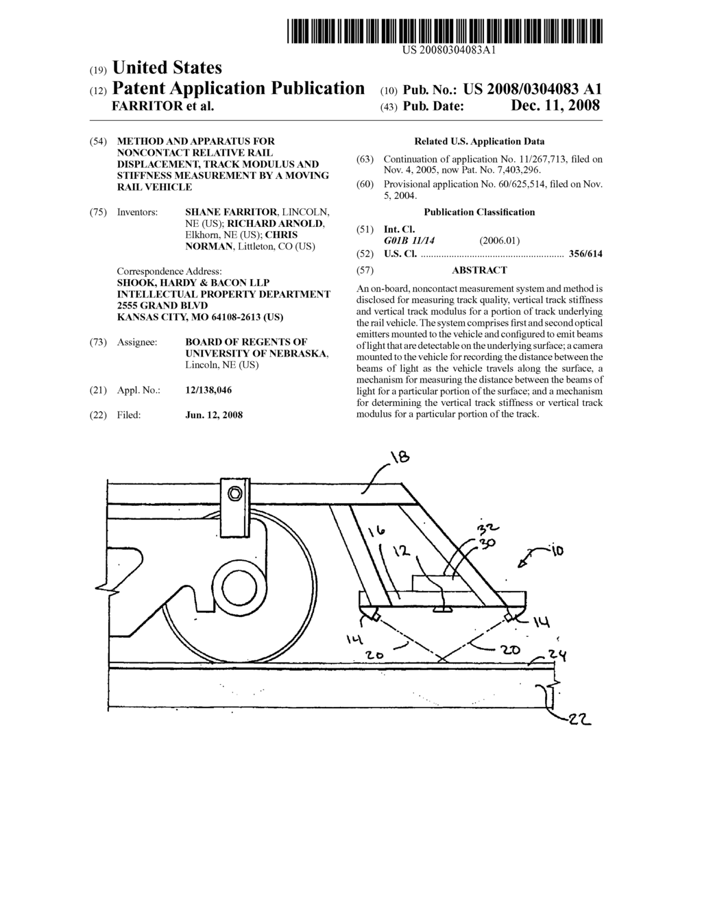 METHOD AND APPARATUS FOR NONCONTACT RELATIVE RAIL DISPLACEMENT, TRACK MODULUS AND STIFFNESS MEASUREMENT BY A MOVING RAIL VEHICLE - diagram, schematic, and image 01