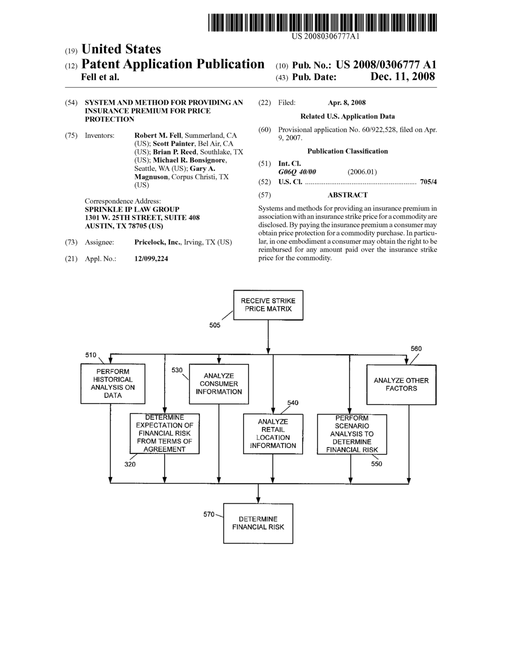 SYSTEM AND METHOD FOR PROVIDING AN INSURANCE PREMIUM FOR PRICE PROTECTION - diagram, schematic, and image 01