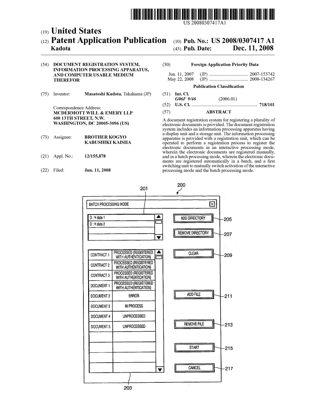 Document registration system, information processing apparatus, and computer usable medium therefor - diagram, schematic, and image 01