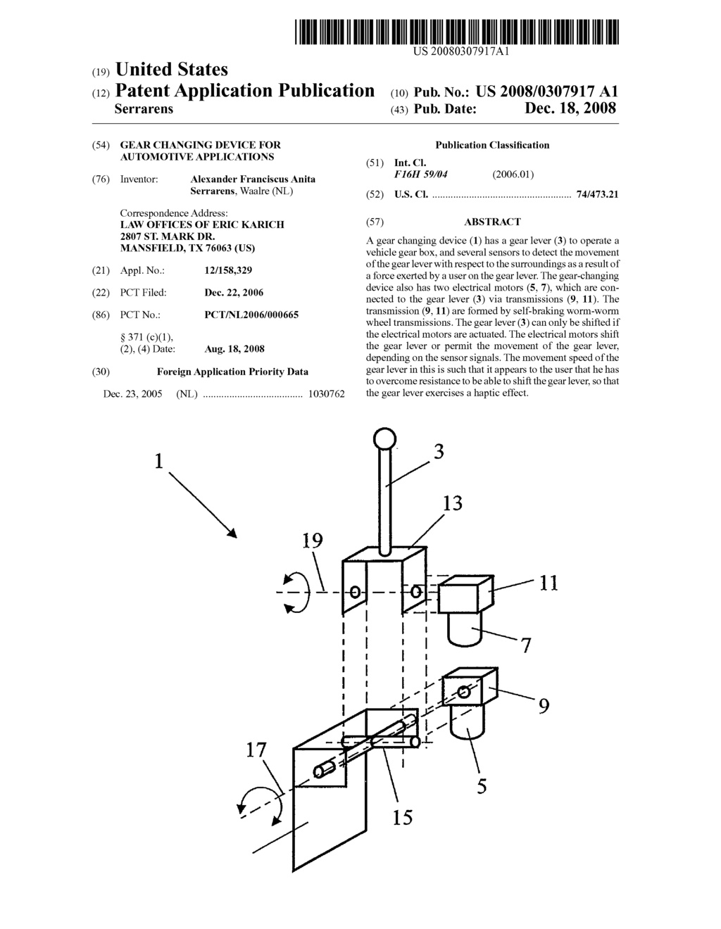 Gear Changing Device for Automotive Applications - diagram, schematic, and image 01