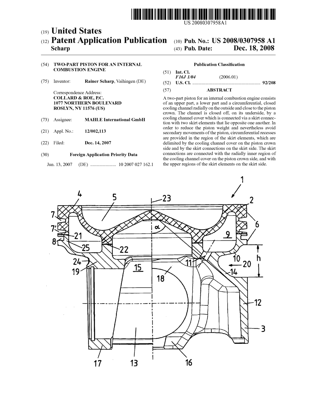 Two-part piston for an internal combustion engine - diagram, schematic, and image 01