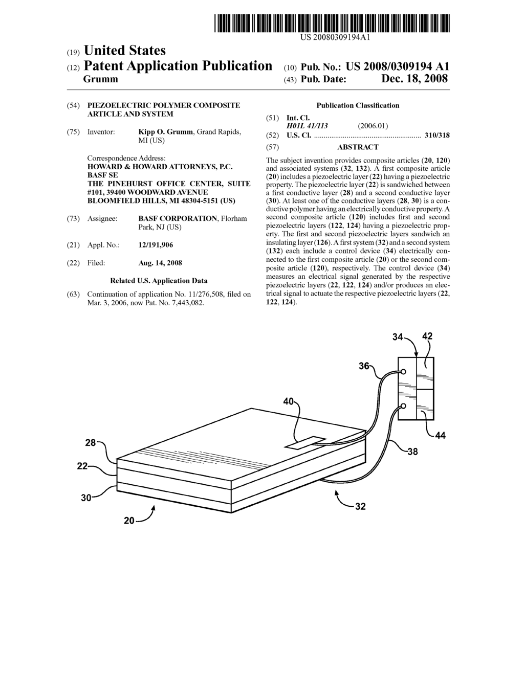 PIEZOELECTRIC POLYMER COMPOSITE ARTICLE AND SYSTEM - diagram, schematic, and image 01