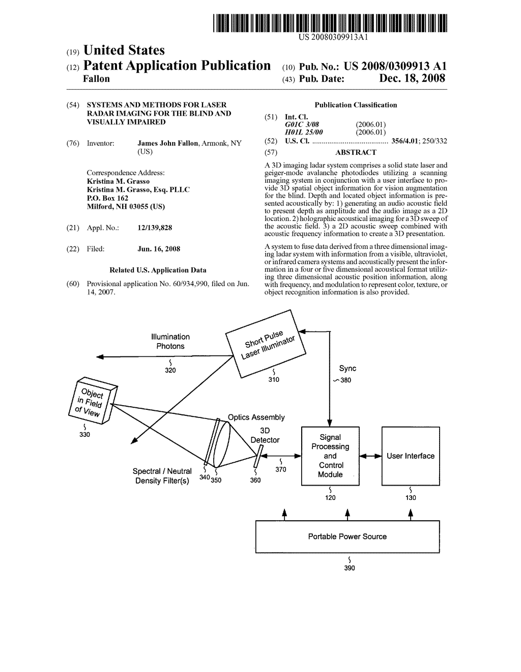 SYSTEMS AND METHODS FOR LASER RADAR IMAGING FOR THE BLIND AND VISUALLY IMPAIRED - diagram, schematic, and image 01