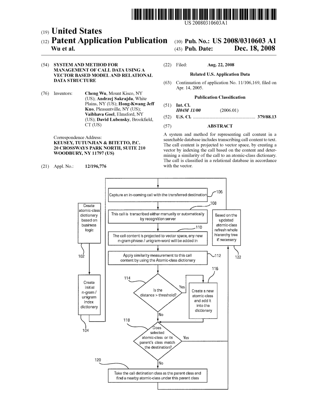 SYSTEM AND METHOD FOR MANAGEMENT OF CALL DATA USING A VECTOR BASED MODEL AND RELATIONAL DATA STRUCTURE - diagram, schematic, and image 01