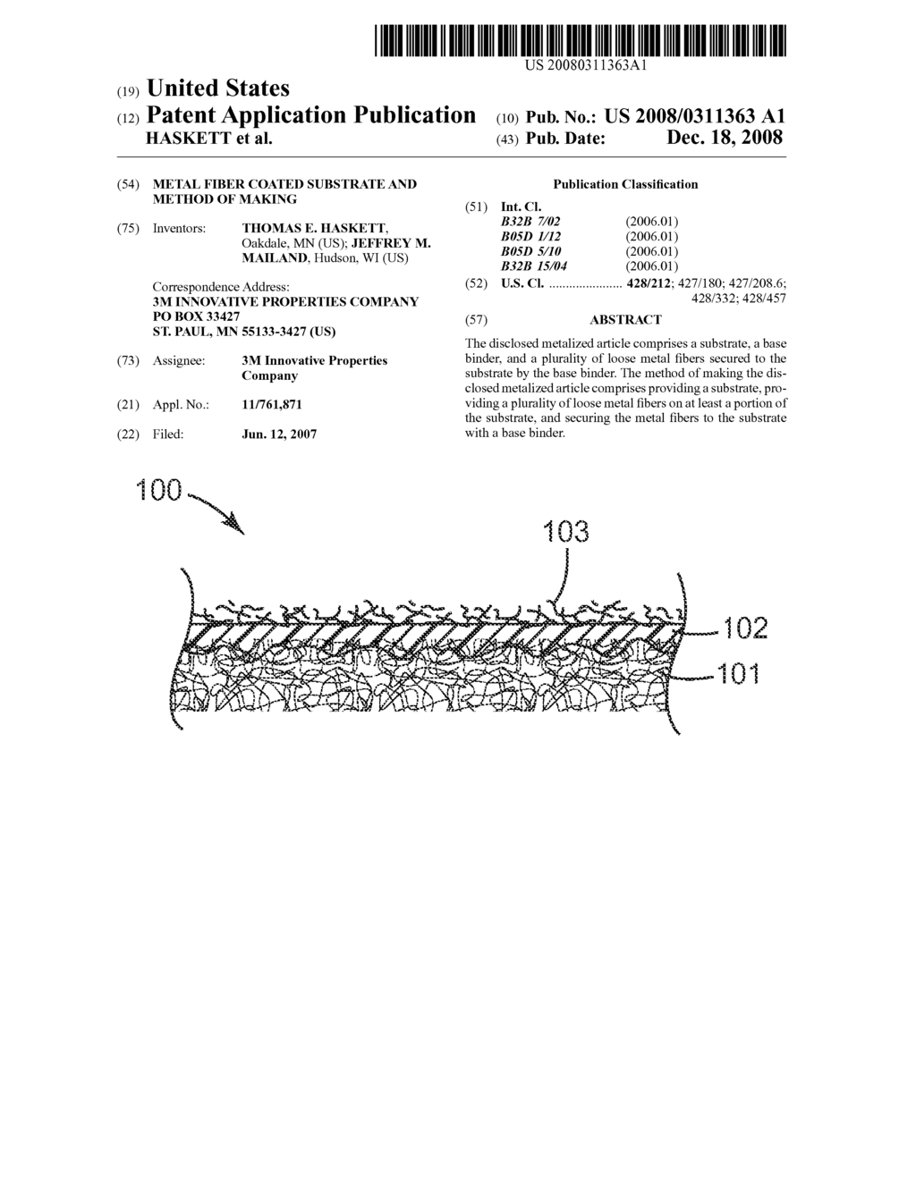 METAL FIBER COATED SUBSTRATE AND METHOD OF MAKING - diagram, schematic, and image 01