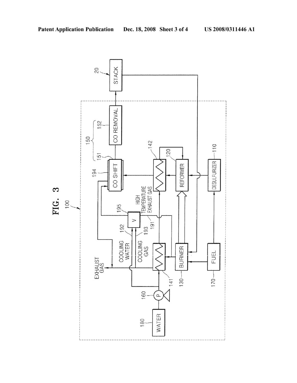 FUEL PROCESSOR HAVING TEMPERATURE CONTROL FUNCTION FOR CO SHIFT REACTOR AND METHOD OF OPERATING THE FUEL PROCESSOR - diagram, schematic, and image 04