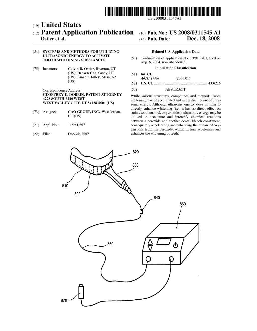 Systems and Methods for Utilizing Ultrasonic Energy to Activate Tooth Whitening Substances - diagram, schematic, and image 01