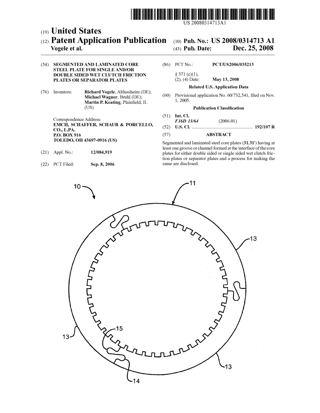 Segmented and Laminated Core Steel Plate for Single and/or Double Sided Wet Clutch Friction Plates or Separator Plates - diagram, schematic, and image 01