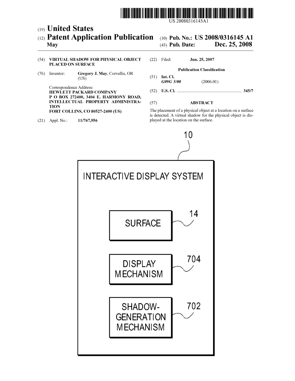 Virtual shadow for physical object placed on surface - diagram, schematic, and image 01