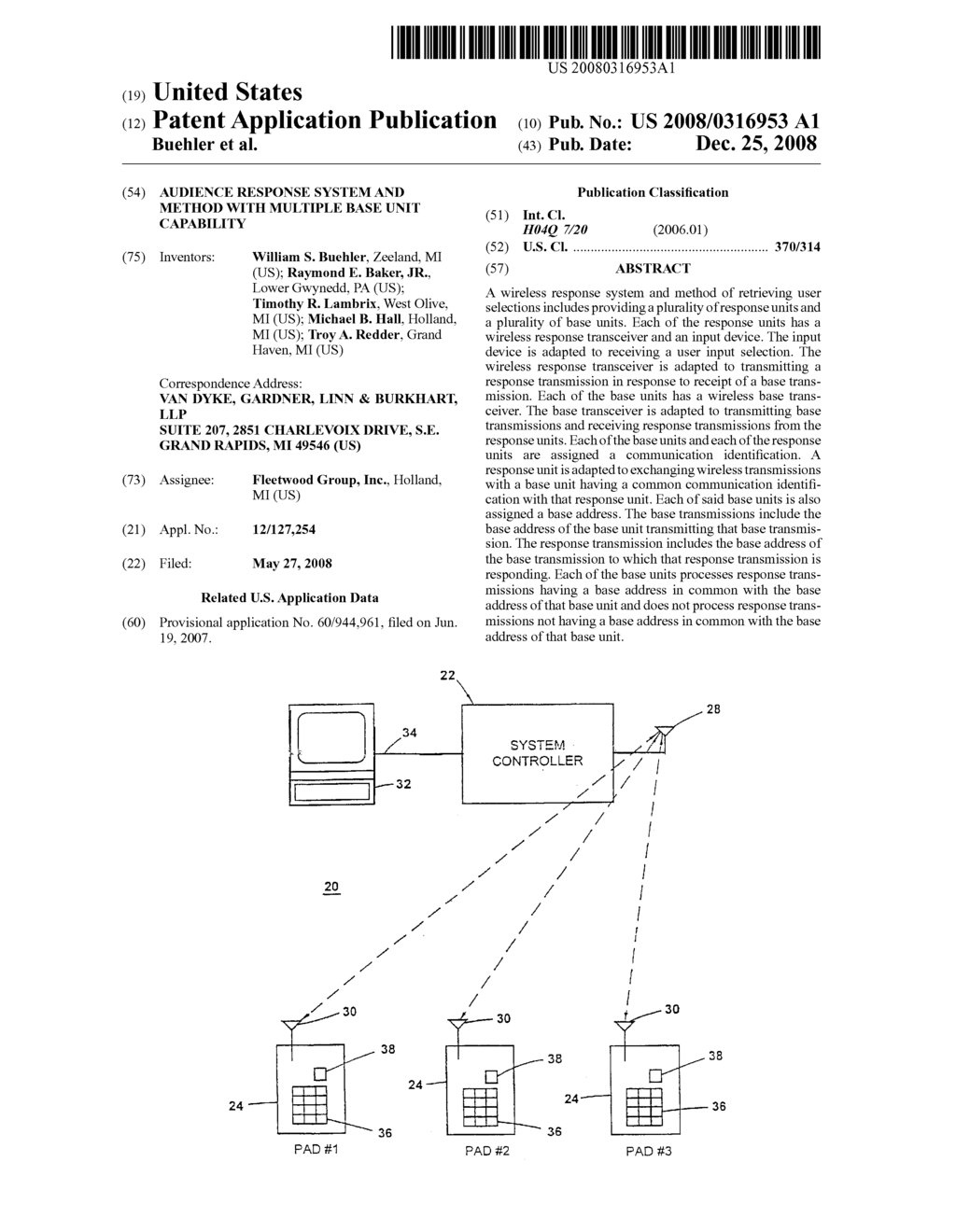 AUDIENCE RESPONSE SYSTEM AND METHOD WITH MULTIPLE BASE UNIT CAPABILITY - diagram, schematic, and image 01