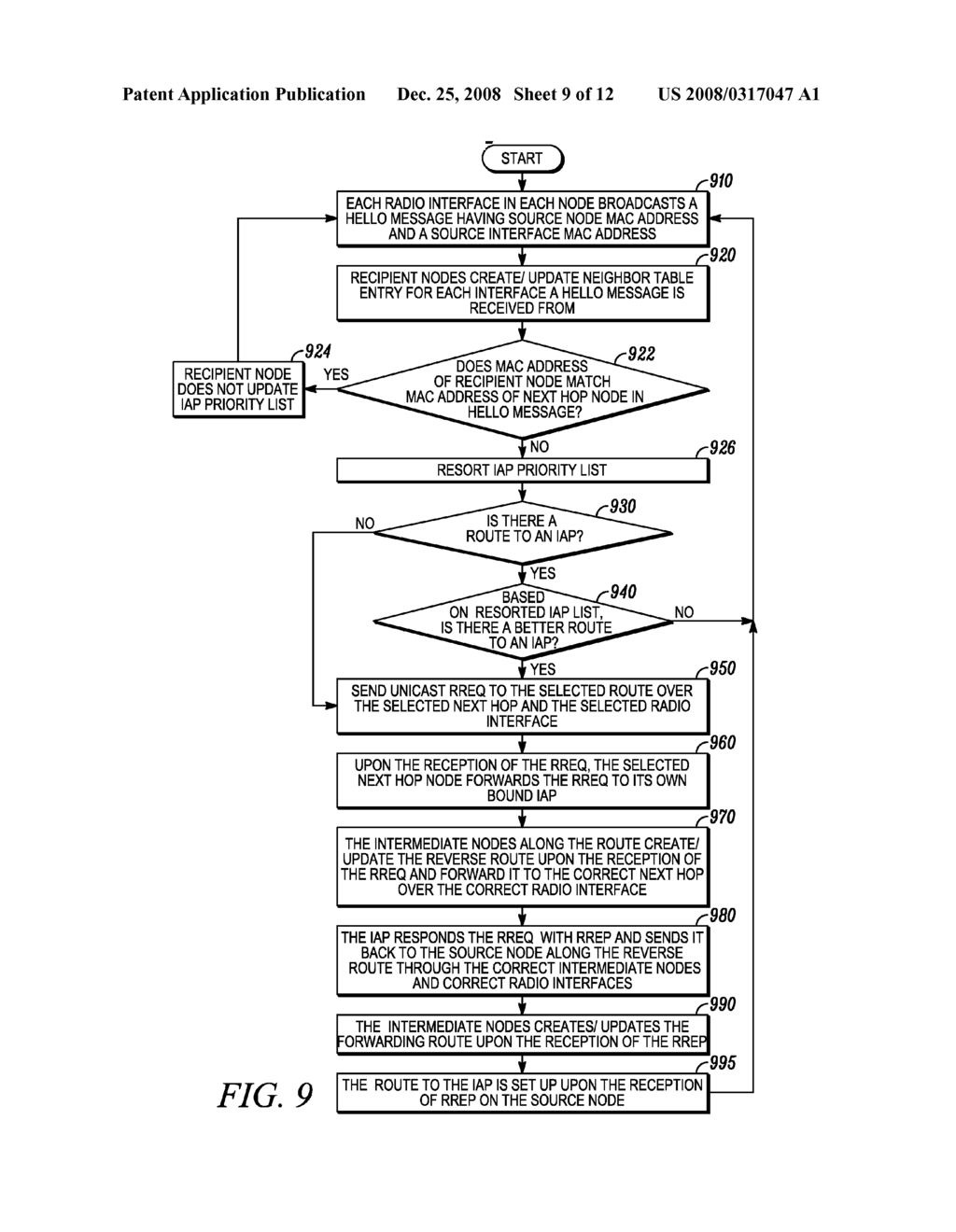 METHOD FOR DISCOVERING A ROUTE TO A PEER NODE IN A MULTI-HOP WIRELESS MESH NETWORK - diagram, schematic, and image 10