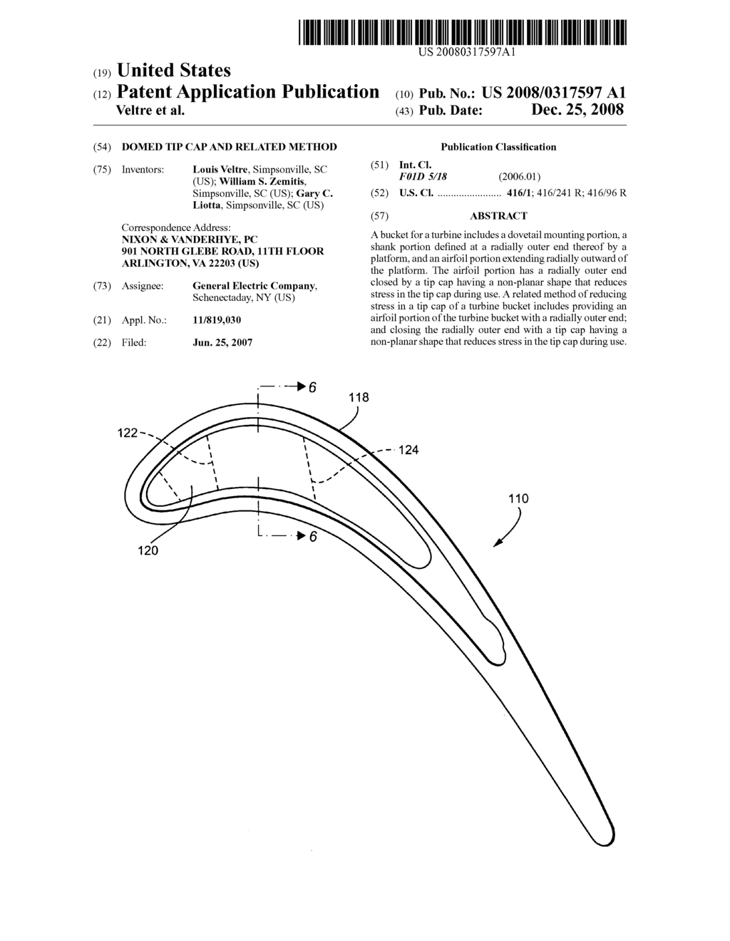 Domed tip cap and related method - diagram, schematic, and image 01