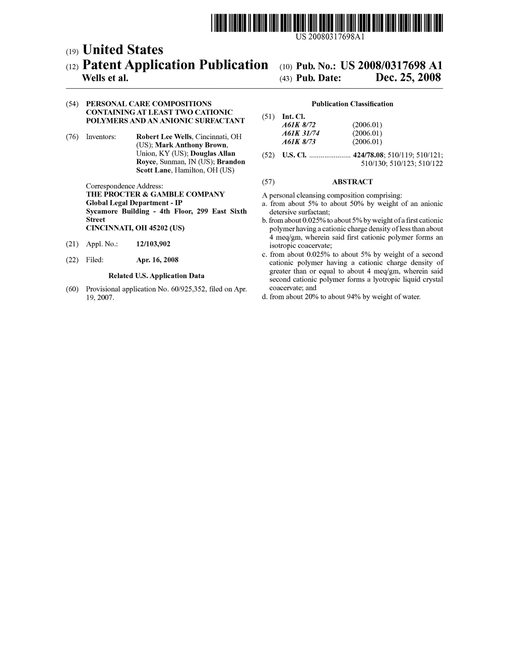 Personal Care Compositions Containing At Least Two Cationic Polymers and an Anionic Surfactant - diagram, schematic, and image 01