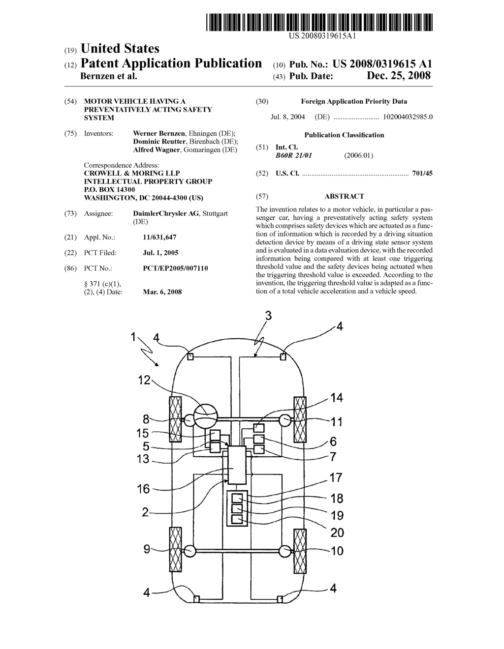 Motor Vehicle Having a Preventatively Acting Safety System - diagram, schematic, and image 01