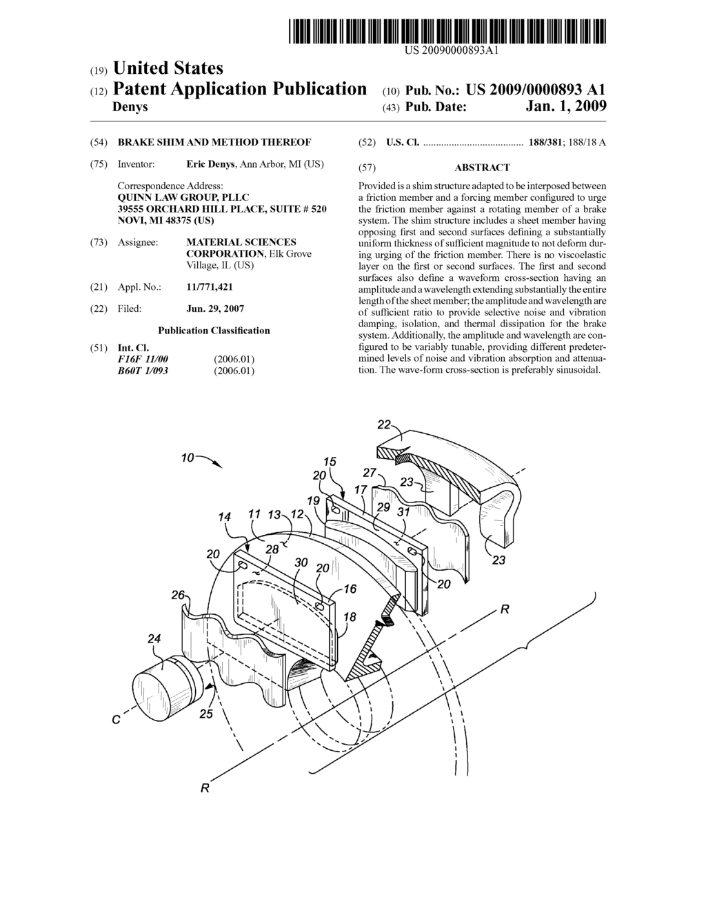 Brake Shim and Method Thereof - diagram, schematic, and image 01