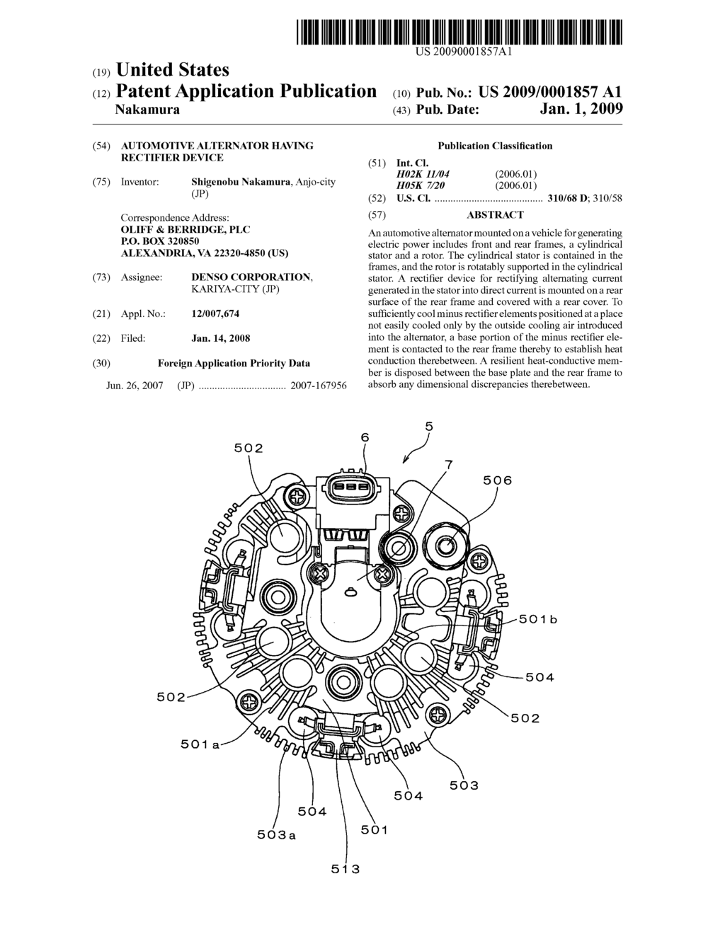 Automotive alternator having rectifier device - diagram, schematic, and image 01