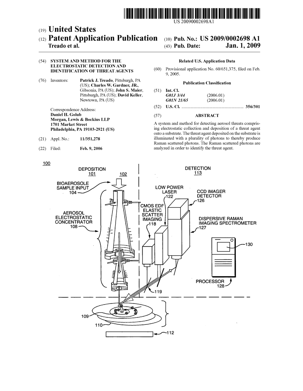 SYSTEM AND METHOD FOR THE ELECTROSTATIC DETECTION AND IDENTIFICATION OF THREAT AGENTS - diagram, schematic, and image 01