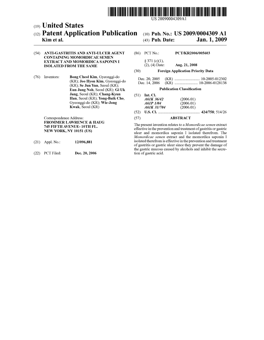 Anti-Gastritis and Anti-Ulcer Agent Containing Momordicae Semen Extract and Momordica Saponin I Isolated From the Same - diagram, schematic, and image 01