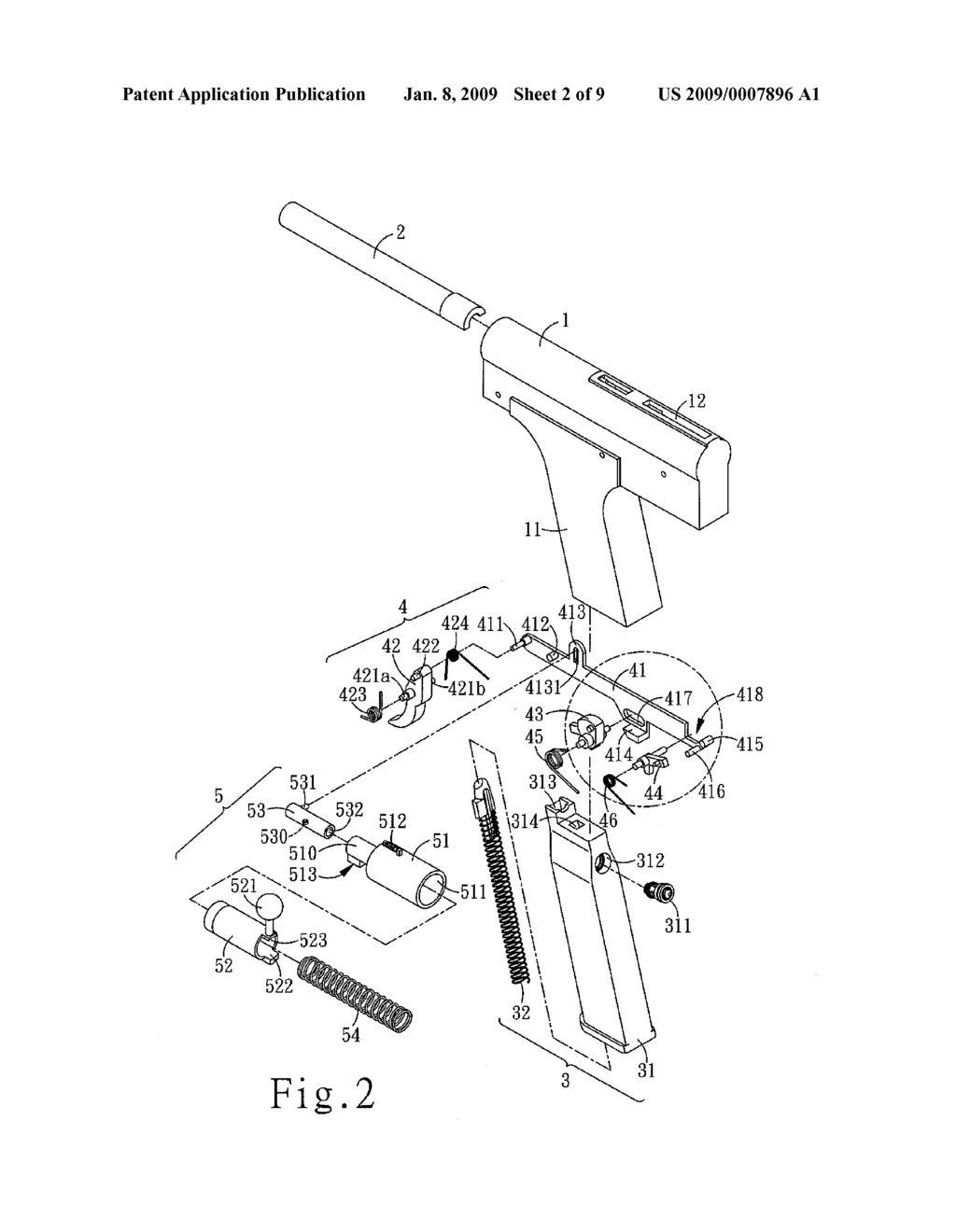 Pneumatically and Manually Actuating Toy Gun Structure - diagram, schematic, and image 03