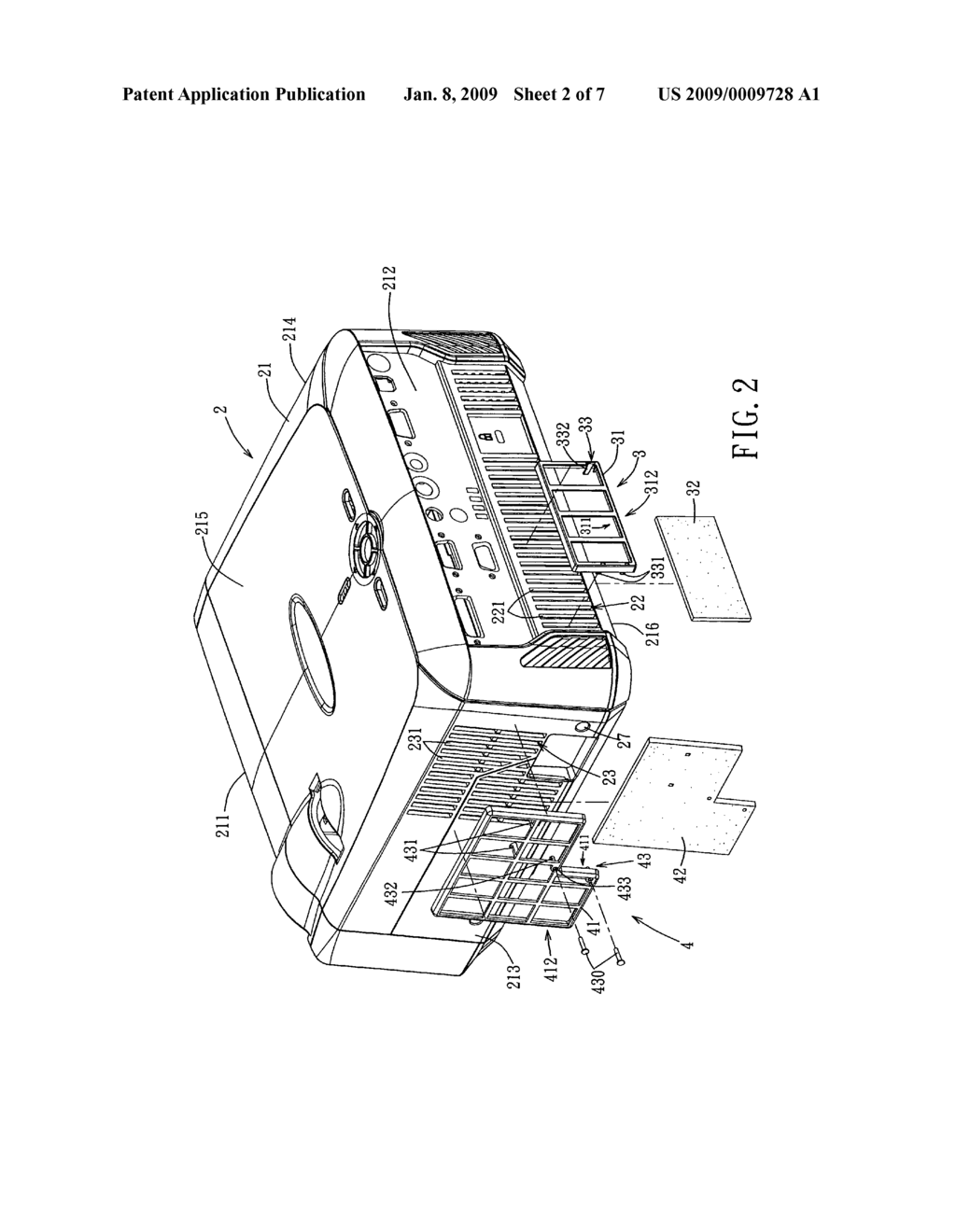 Projector with an external air filtration device - diagram, schematic, and image 03