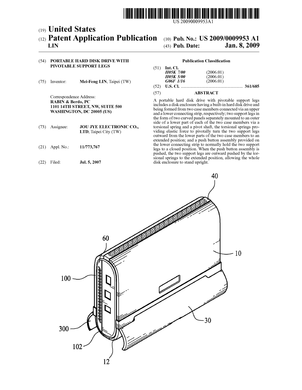 PORTABLE HARD DISK DRIVE WITH PIVOTABLE SUPPORT LEGS - diagram, schematic, and image 01