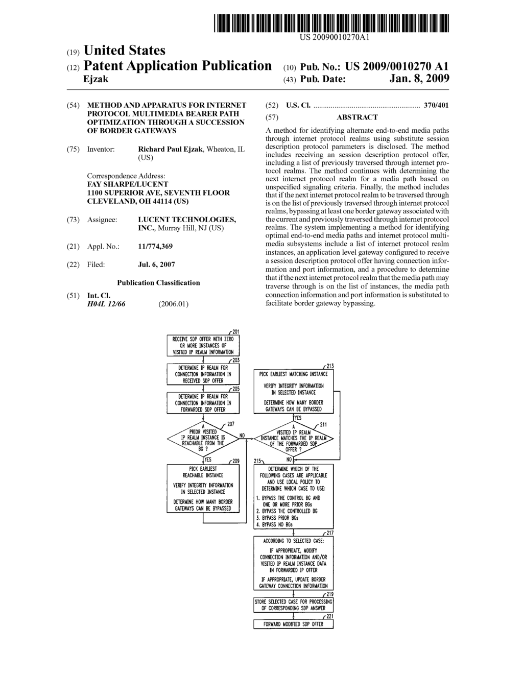 METHOD AND APPARATUS FOR INTERNET PROTOCOL MULTIMEDIA BEARER PATH OPTIMIZATION THROUGH A SUCCESSION OF BORDER GATEWAYS - diagram, schematic, and image 01