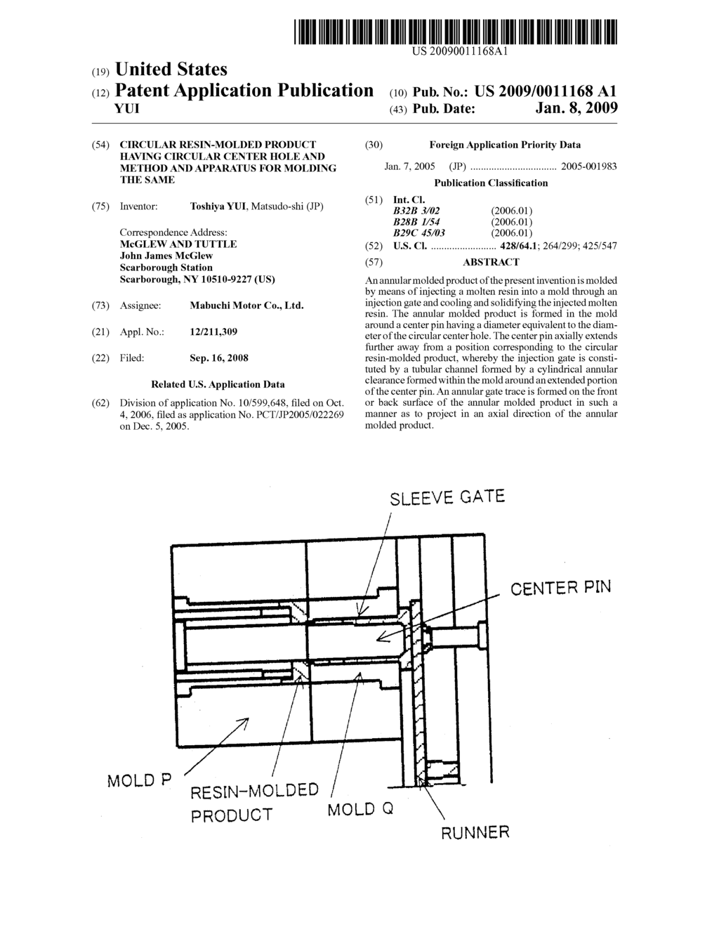 CIRCULAR RESIN-MOLDED PRODUCT HAVING CIRCULAR CENTER HOLE AND METHOD AND APPARATUS FOR MOLDING THE SAME - diagram, schematic, and image 01