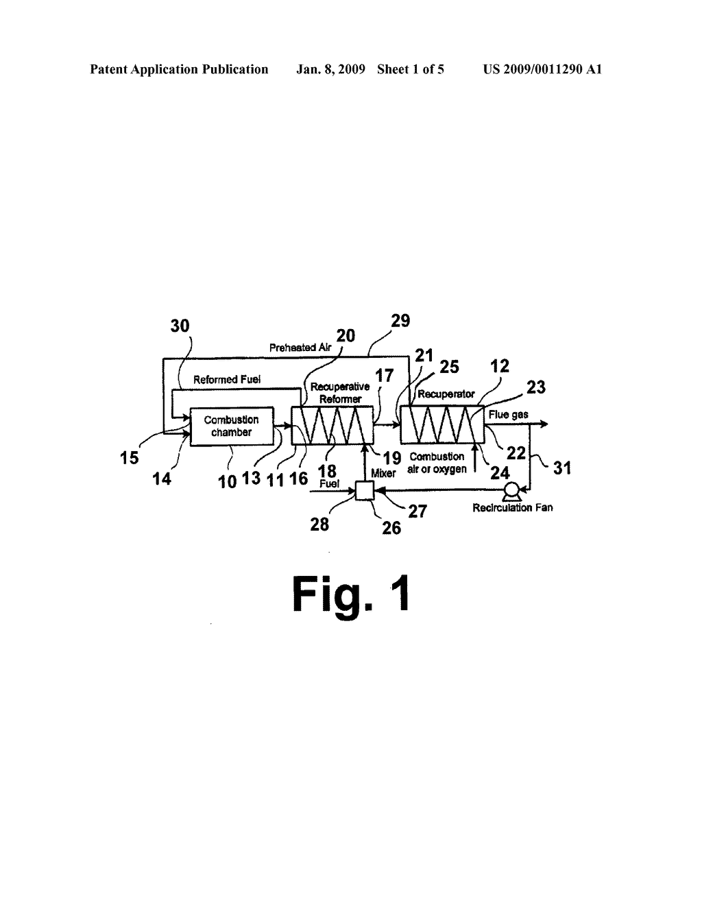 Method and apparatus for thermochemical recuperation with partial heat recovery of the sensible heat present in products of combustion - diagram, schematic, and image 02