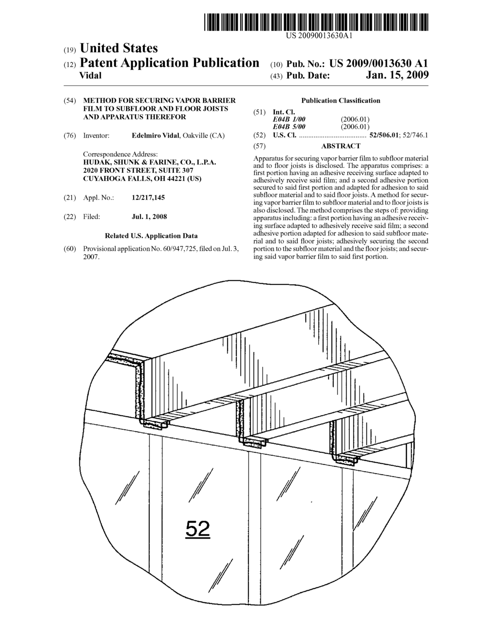 Method for securing vapor barrier film to subfloor and floor joists and apparatus therefor - diagram, schematic, and image 01