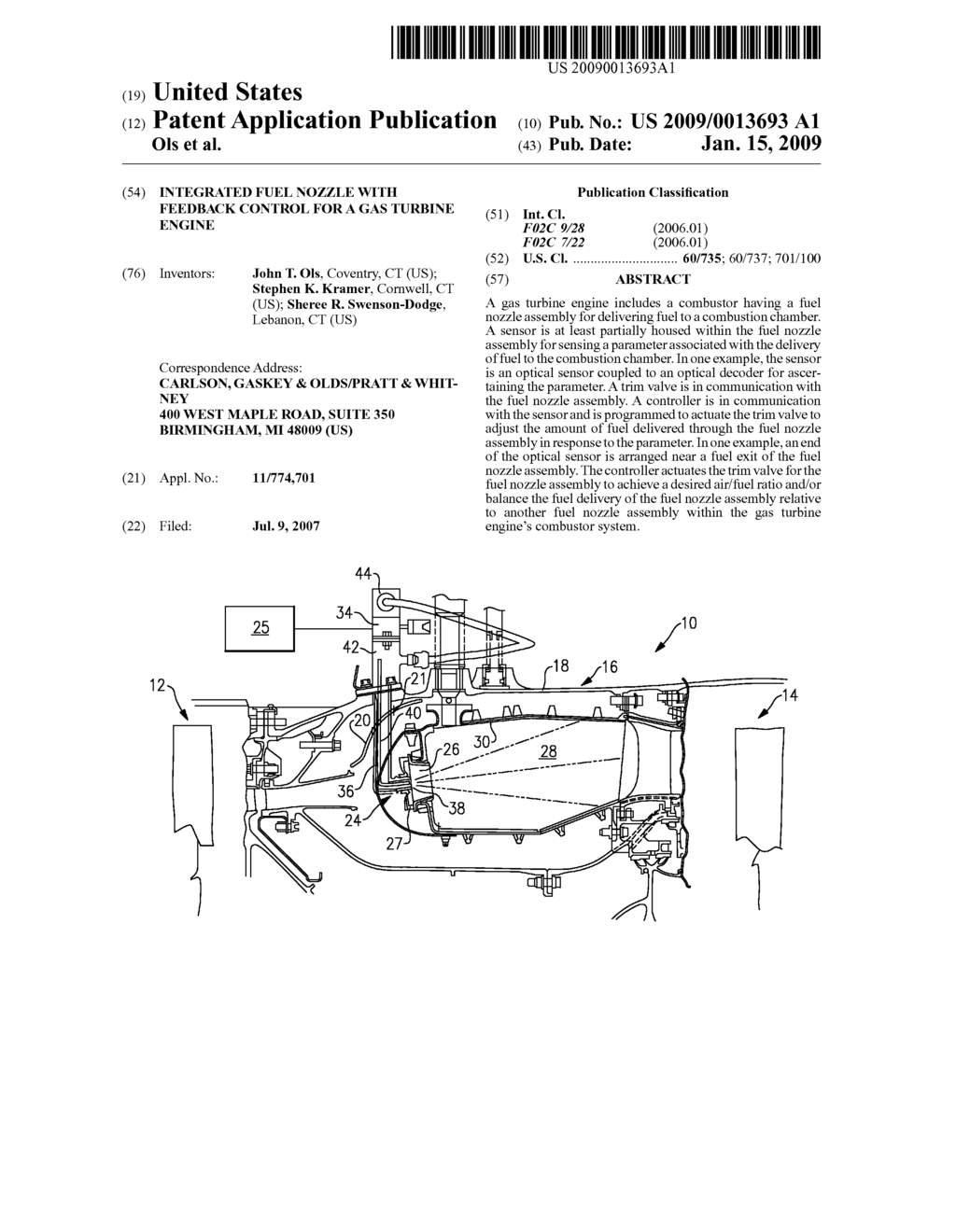 INTEGRATED FUEL NOZZLE WITH FEEDBACK CONTROL FOR A GAS TURBINE ENGINE - diagram, schematic, and image 01