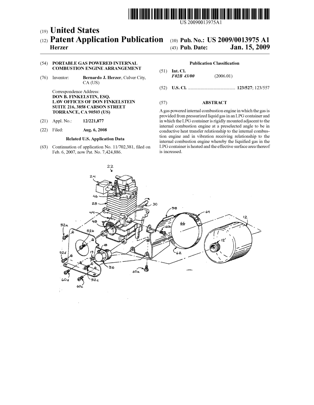 Portable gas powered internal combustion engine arrangement - diagram, schematic, and image 01