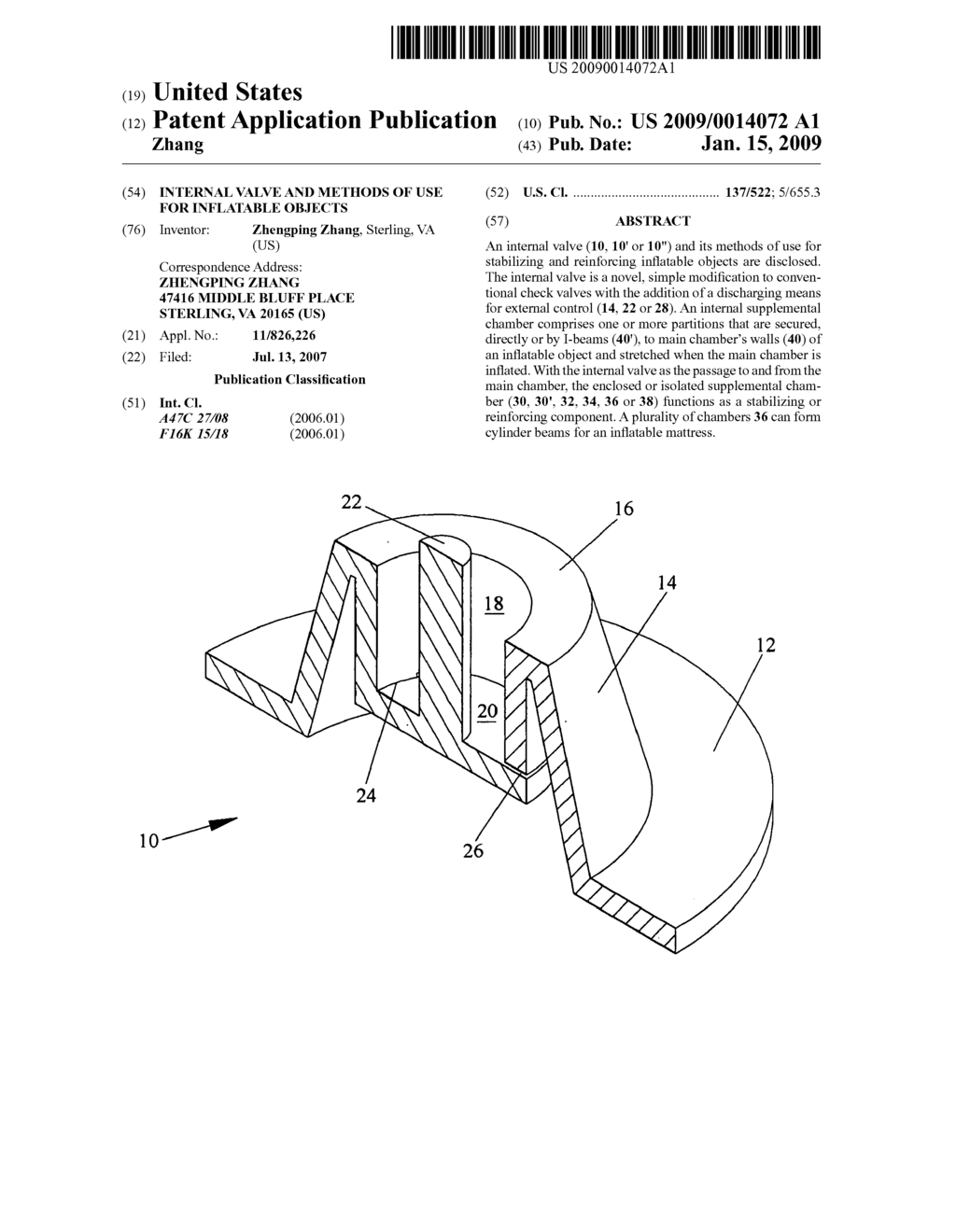 Internal valve and methods of use for inflatable objects - diagram, schematic, and image 01