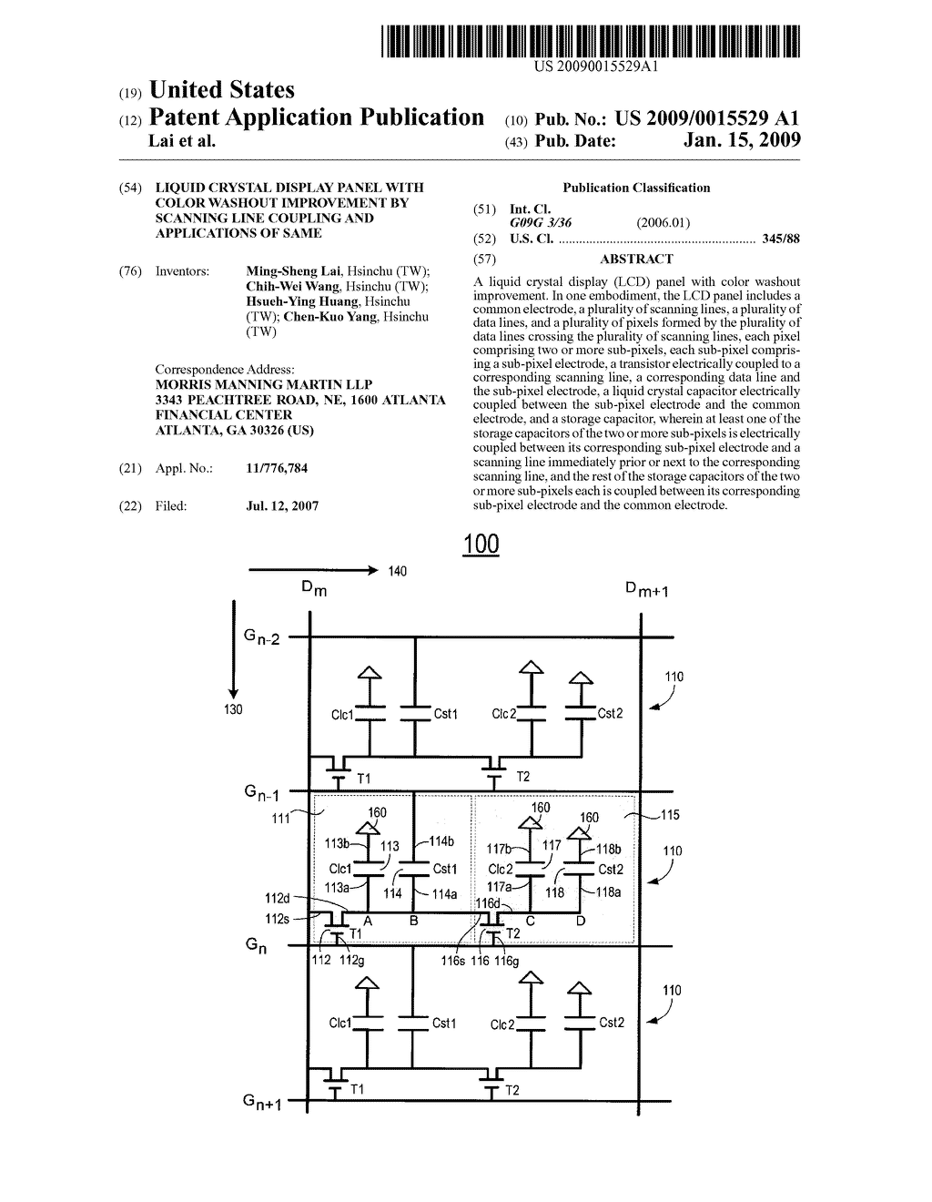 LIQUID CRYSTAL DISPLAY PANEL WITH COLOR WASHOUT IMPROVEMENT BY SCANNING LINE COUPLING AND APPLICATIONS OF SAME - diagram, schematic, and image 01
