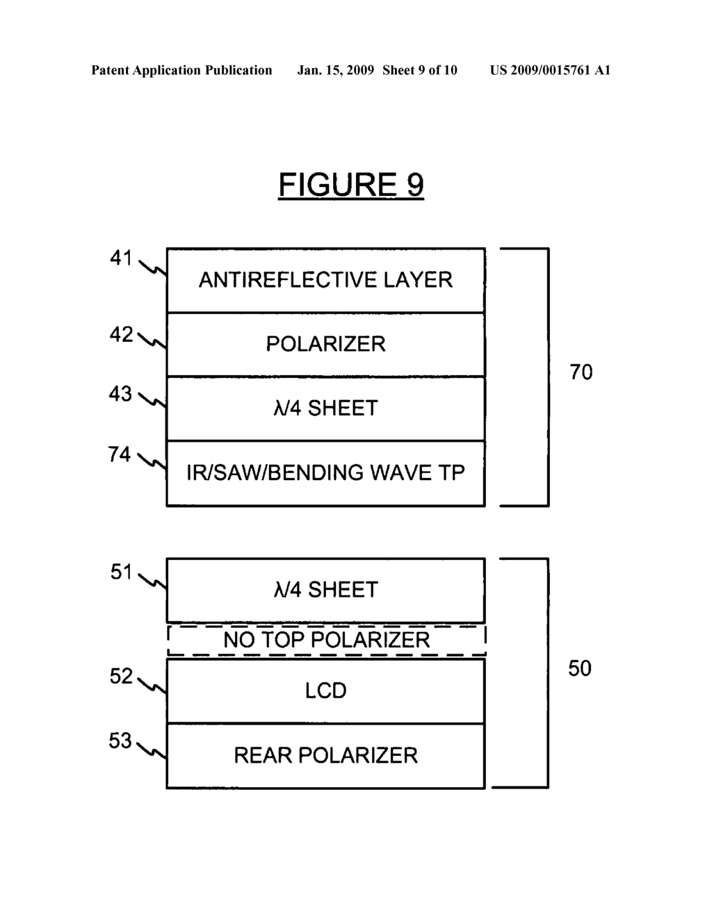 Combination transparent touch panel liquid crystal display stack and methods of manufacturing same - diagram, schematic, and image 10