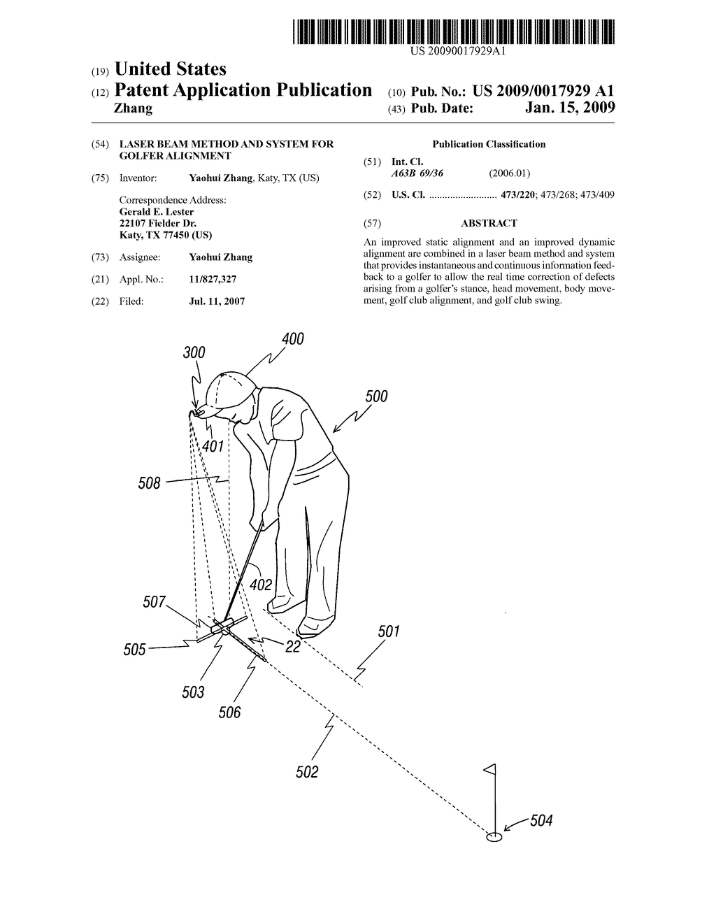 Laser beam method and system for golfer alignment - diagram, schematic, and image 01