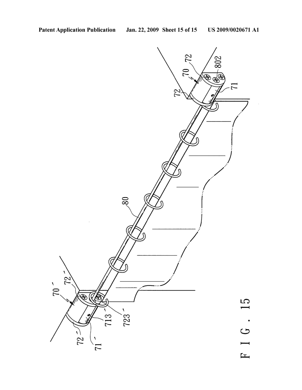 Fixing structure of a rod member for use in shower curtains - diagram, schematic, and image 16