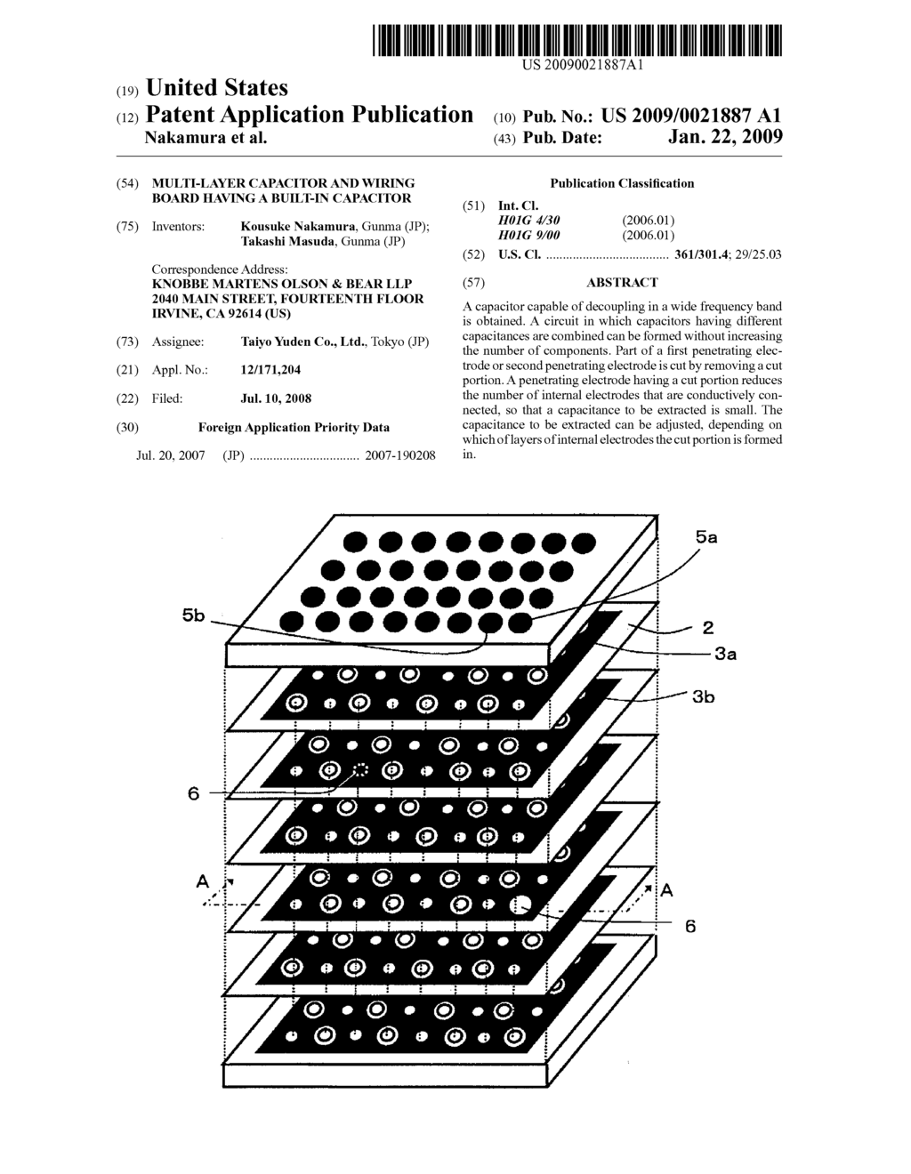 MULTI-LAYER CAPACITOR AND WIRING BOARD HAVING A BUILT-IN CAPACITOR - diagram, schematic, and image 01