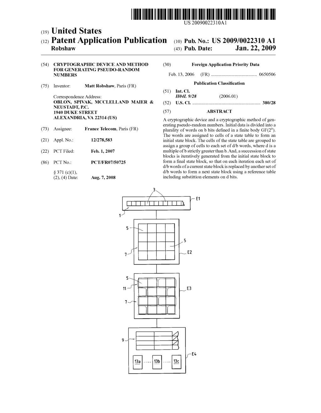 CRYPTOGRAPHIC DEVICE AND METHOD FOR GENERATING PSEUDO-RANDOM NUMBERS - diagram, schematic, and image 01