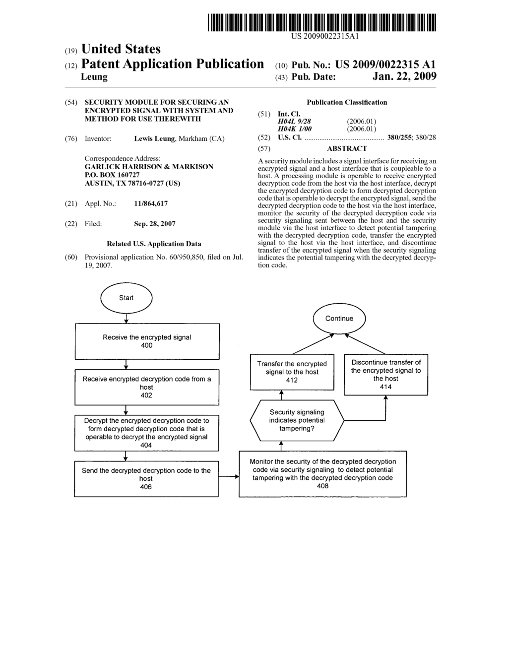 SECURITY MODULE FOR SECURING AN ENCRYPTED SIGNAL WITH SYSTEM AND METHOD FOR USE THEREWITH - diagram, schematic, and image 01