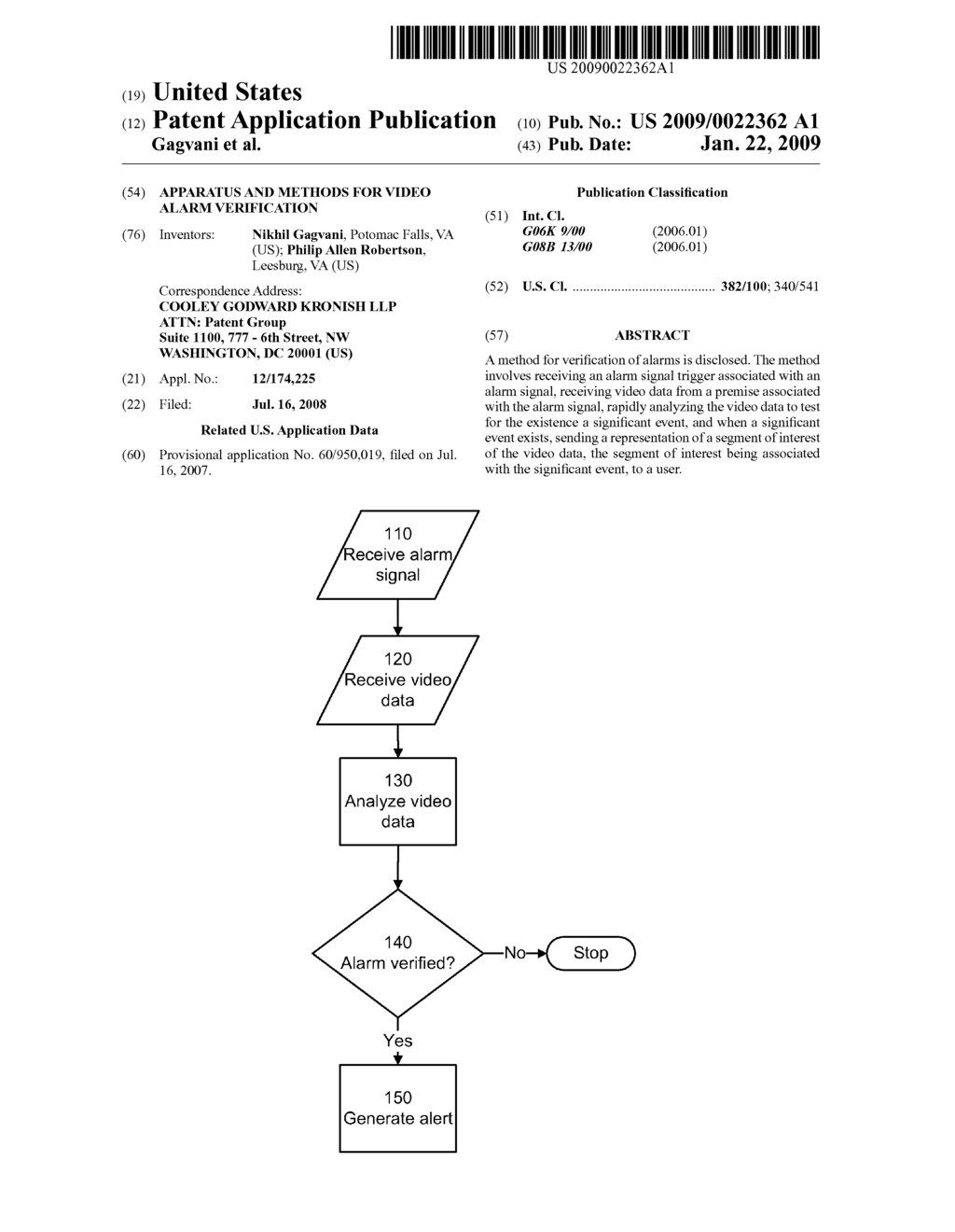 APPARATUS AND METHODS FOR VIDEO ALARM VERIFICATION - diagram, schematic, and image 01