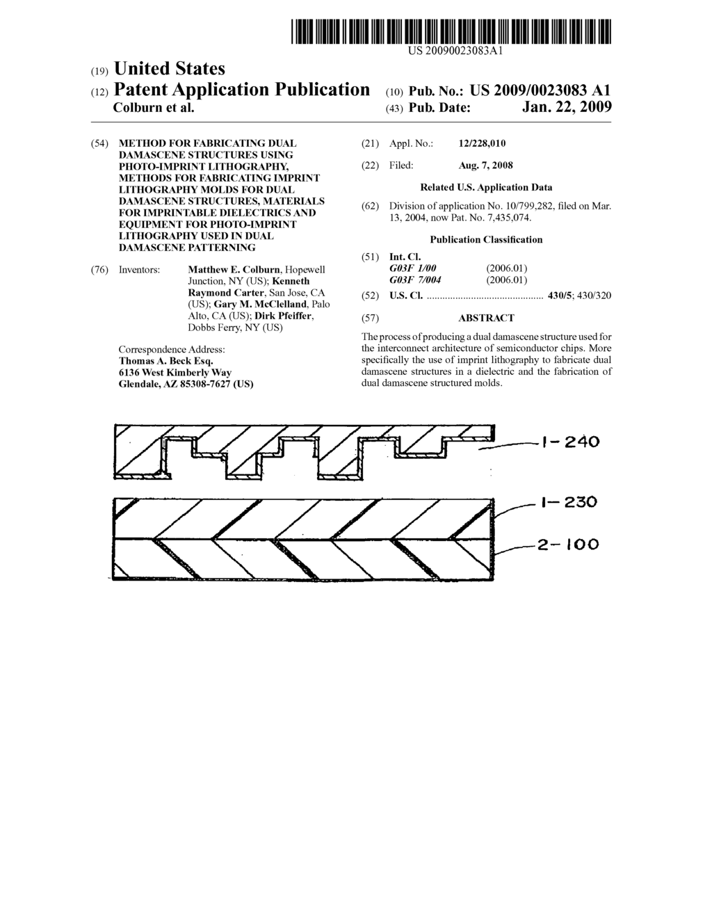 Method for fabricating dual damascene structures using photo-imprint lithography, methods for fabricating imprint lithography molds for dual damascene structures, Materials for imprintable dielectrics and equipment for photo-imprint lithography used in dual damascene patterning - diagram, schematic, and image 01