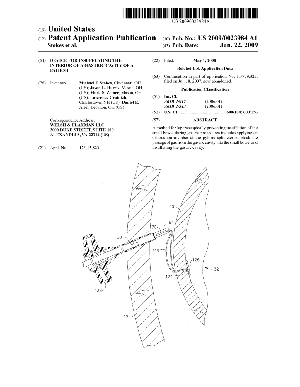 DEVICE FOR INSUFFLATING THE INTERIOR OF A GASTRIC CAVITY OF A PATIENT - diagram, schematic, and image 01