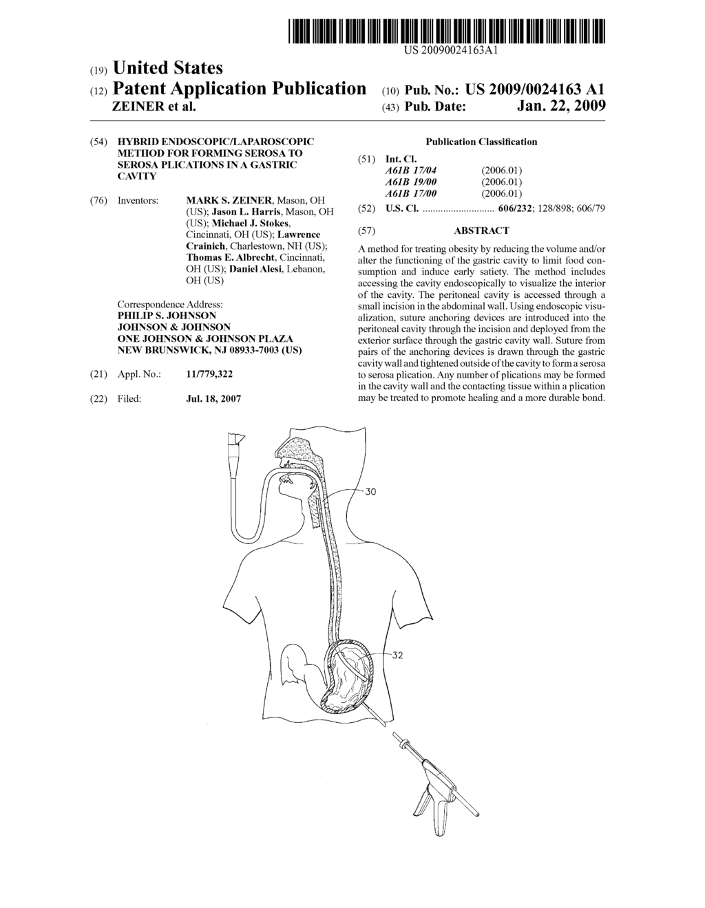 HYBRID ENDOSCOPIC/LAPAROSCOPIC METHOD FOR FORMING SEROSA TO SEROSA PLICATIONS IN A GASTRIC CAVITY - diagram, schematic, and image 01