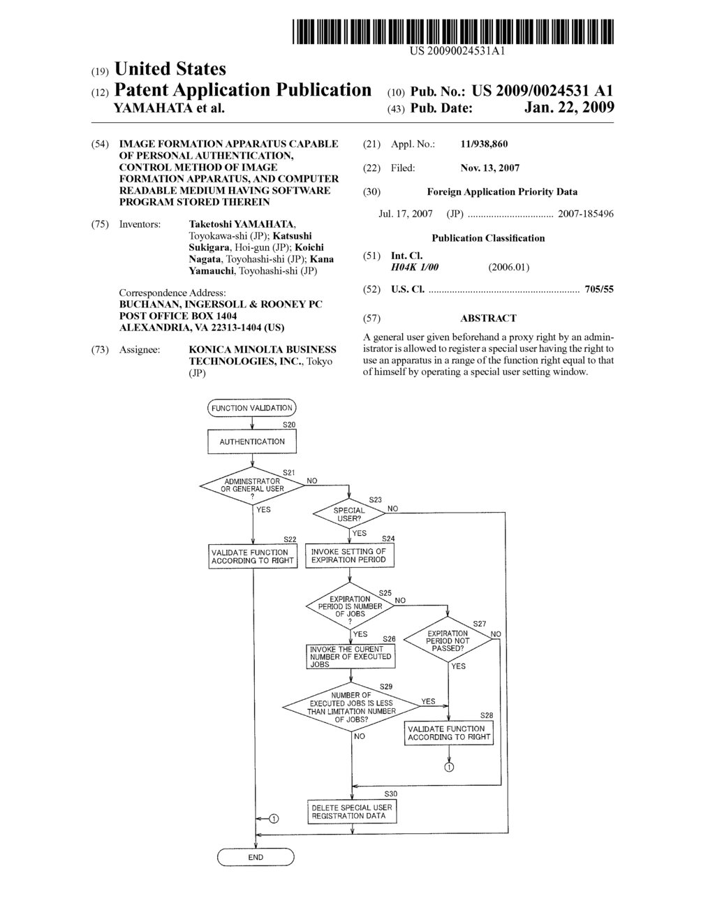 IMAGE FORMATION APPARATUS CAPABLE OF PERSONAL AUTHENTICATION, CONTROL METHOD OF IMAGE FORMATION APPARATUS, AND COMPUTER READABLE MEDIUM HAVING SOFTWARE PROGRAM STORED THEREIN - diagram, schematic, and image 01